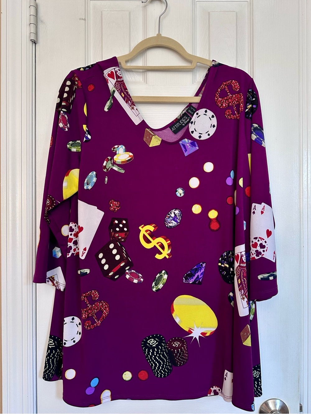 Attitudes by Renee Vegas Casino Novelty Print Top